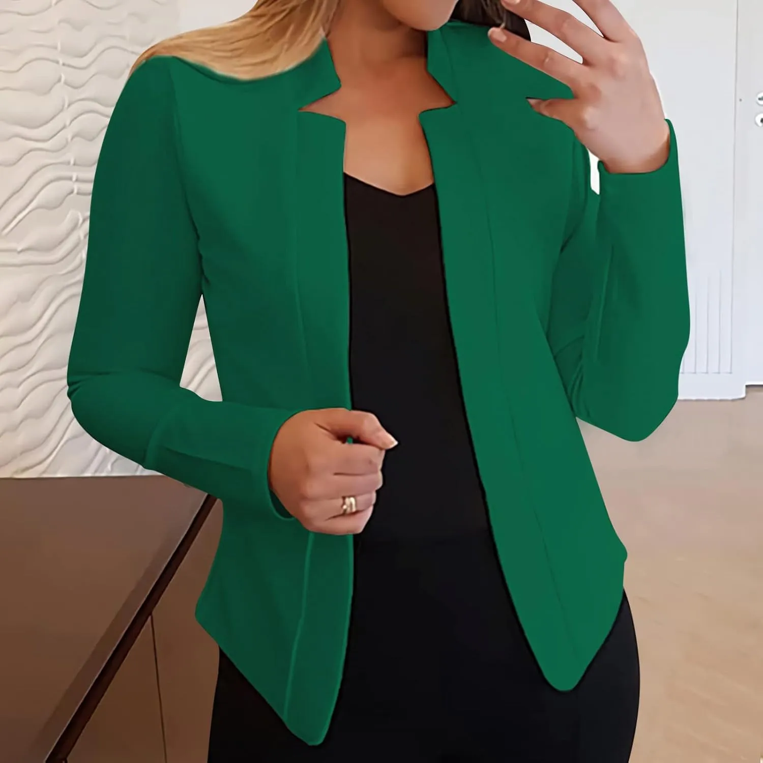 2024 Classic Casual Solid Blazers for Womens Open Front Long Sleeve Pockets Cardigans Loose Fitted Comfort Jackets