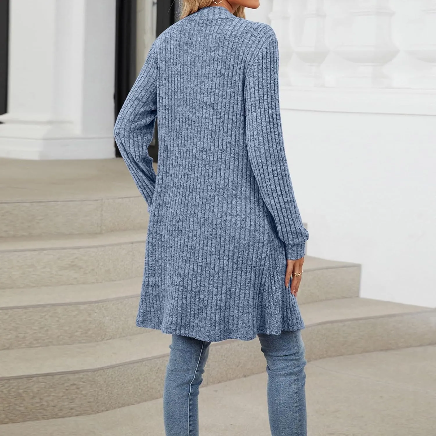 2024 Fall Cardigan Sweaters for Women Fashion Open Front Cardigan Coat Casual Solid Knit Outerwear with Pockets