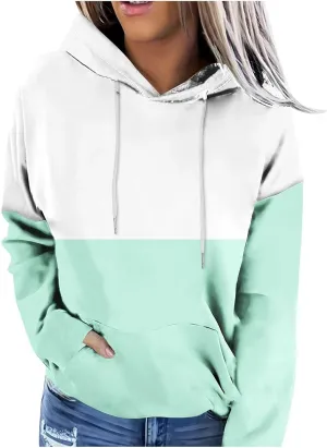 2024 Fall Hoodies for Women Drawstring Colorblock Long Sleeves Hooded Clothes Fashion Loose Fit Cozy Tops With Pocket