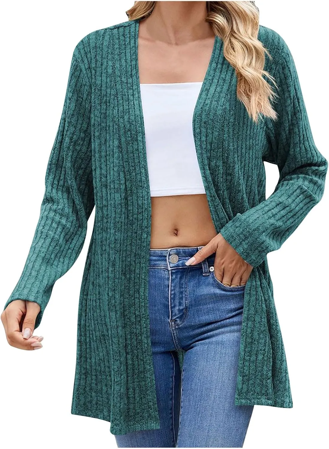 2024 Long Cardigan Sweaters For Women Trendy Chunky Cable Knit Open Front Cardigans Light Weight Cotton Fall Outfits