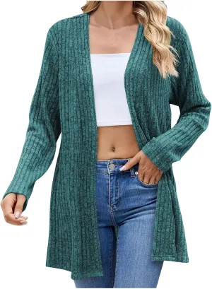 2024 Long Cardigan Sweaters For Women Trendy Chunky Cable Knit Open Front Cardigans Light Weight Cotton Fall Outfits