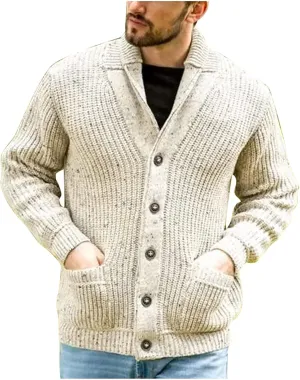 2024 Men's Fashion Cardigans Sweater Shawl Collar Soft Sweaters Long Sleeve Button Down Outerwear with Pockets