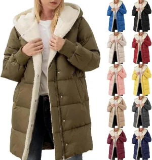 2024 Women's Winter Puffer Coat Thickened Down Jacket Warm Long Down Hood Fleece Lined Long Hooded Puffer Jacket