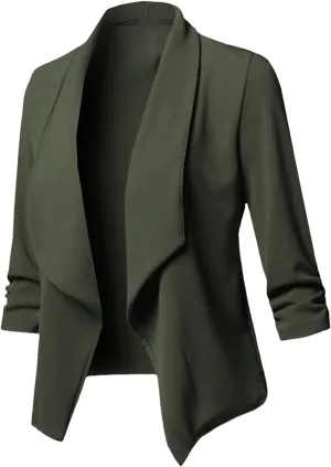 3/4 Sleeve Blazer for Women Business Casual Open Front Cardigan Lightweight Cropped Jacket Work Office Blazers