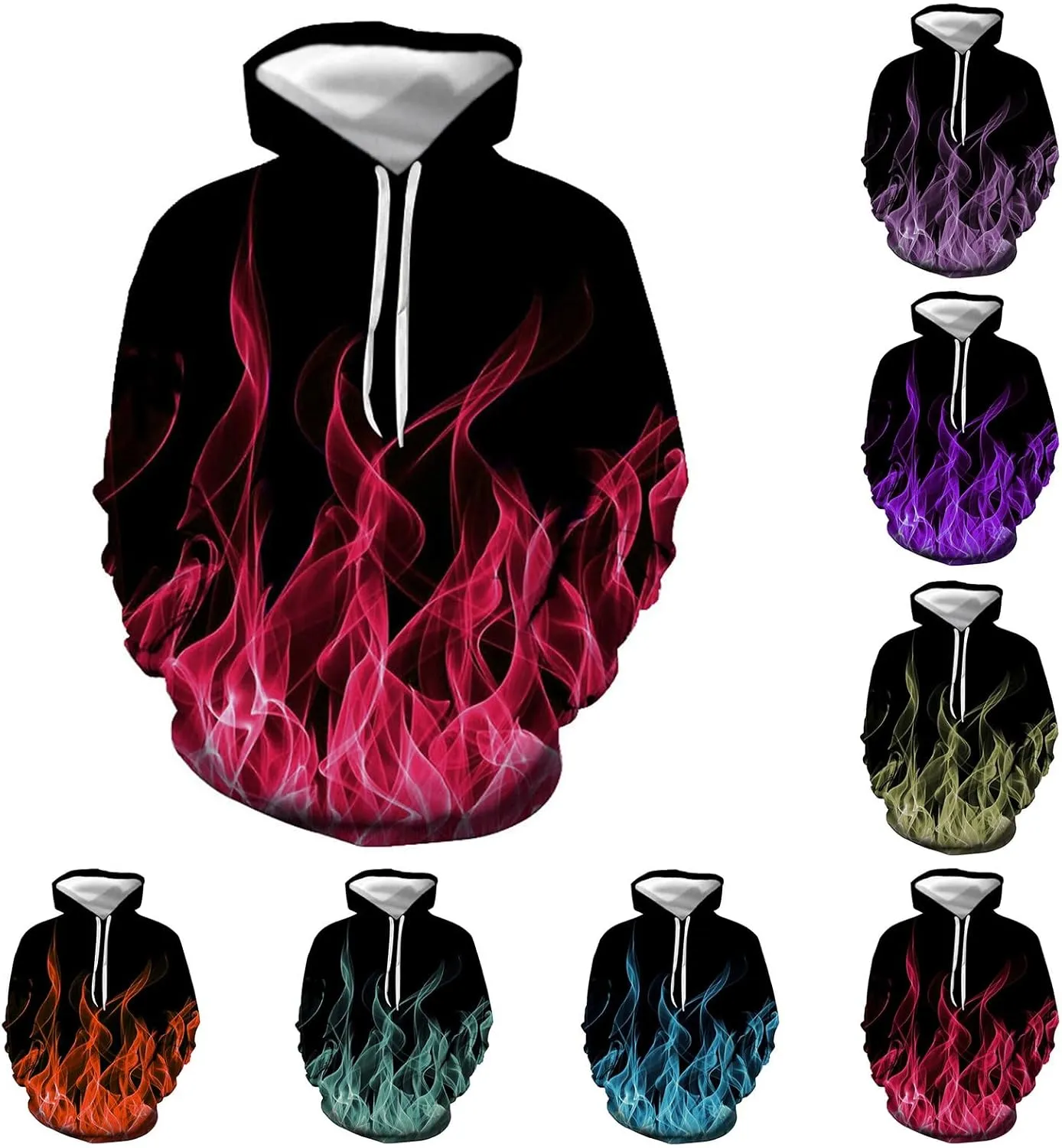 3D Flame Print Hoodies for Men Women Long Sleeves Casual Shirt Hooded Pullover Loose Tops with Pockets