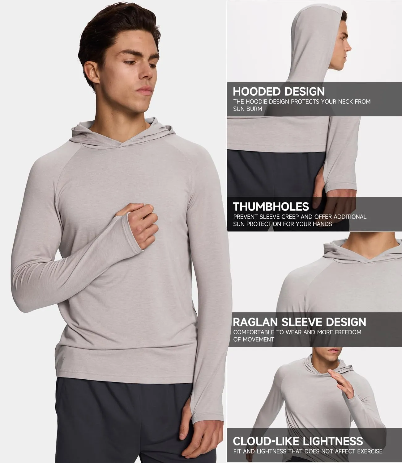 BAMBOO COOL Men's UPF 50  Athletic Hoodies Soft Lightweight Sweatshirts Long Sleeve Pullover Sun Protection Hoodie Tops