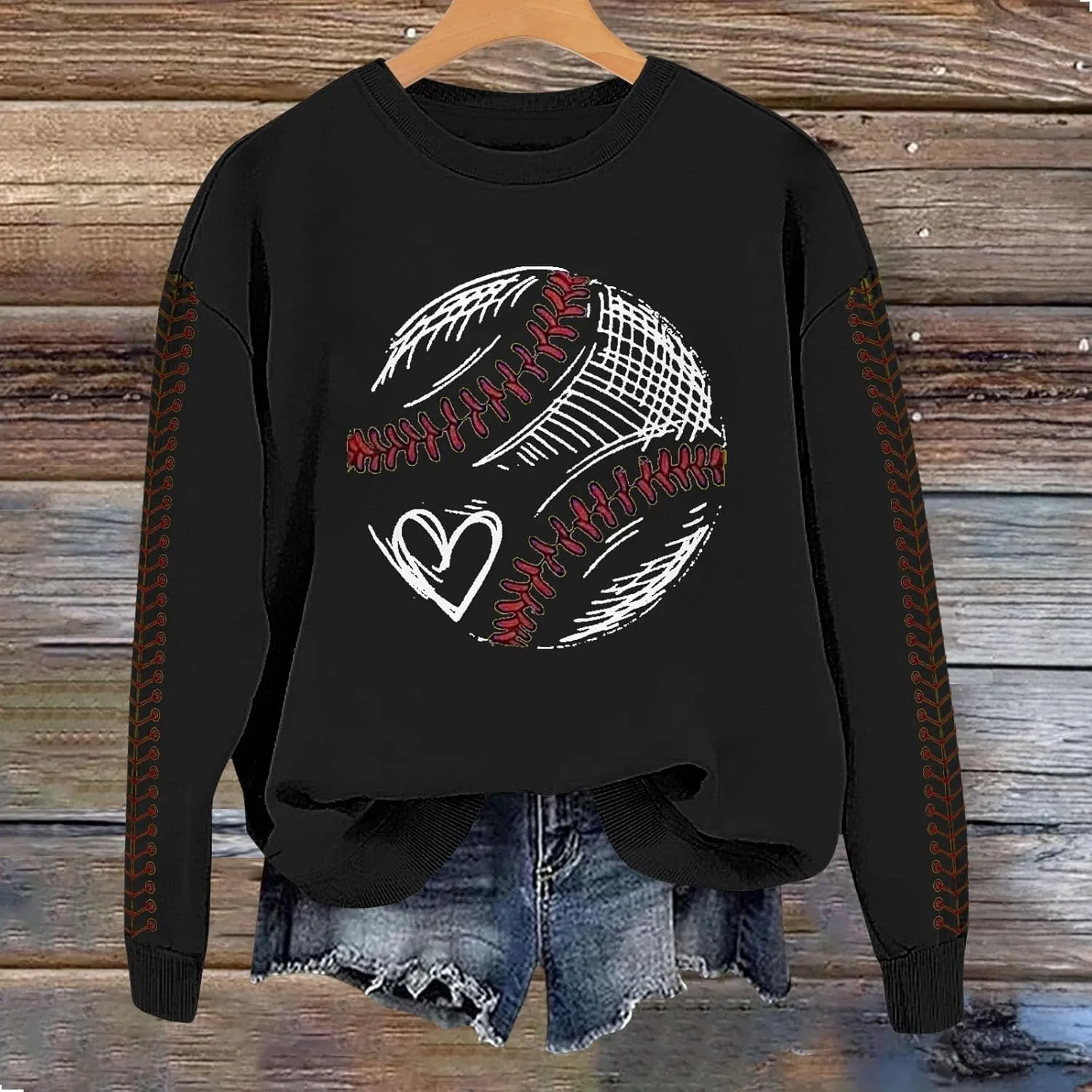 Baseball Sweatshirt for Womens 2025 Long Sleeve Comfy Baseball Shirts Softball Crewneck Blouses Fall Workout Tops