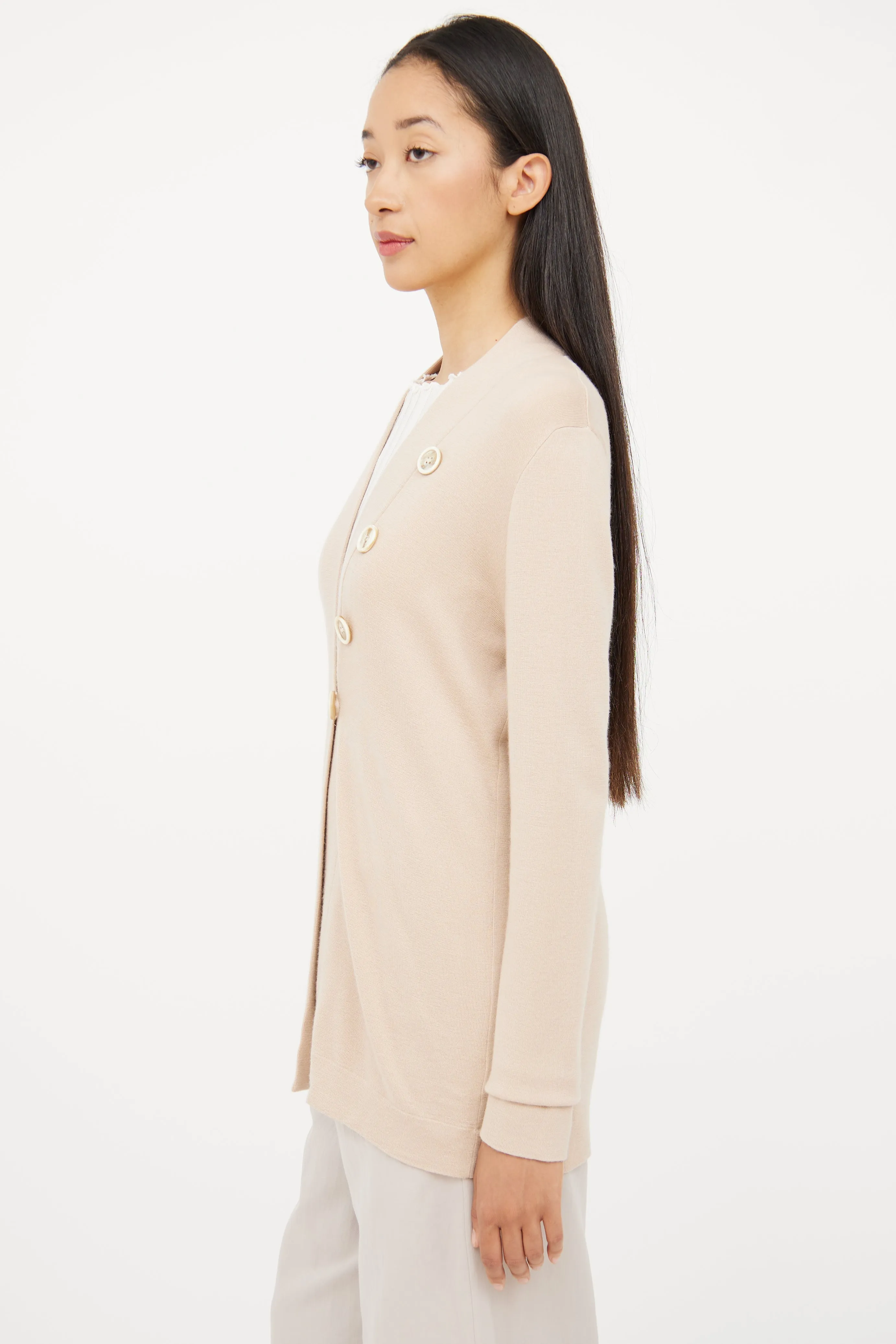 Beige Asymmetrical Button Cardigan