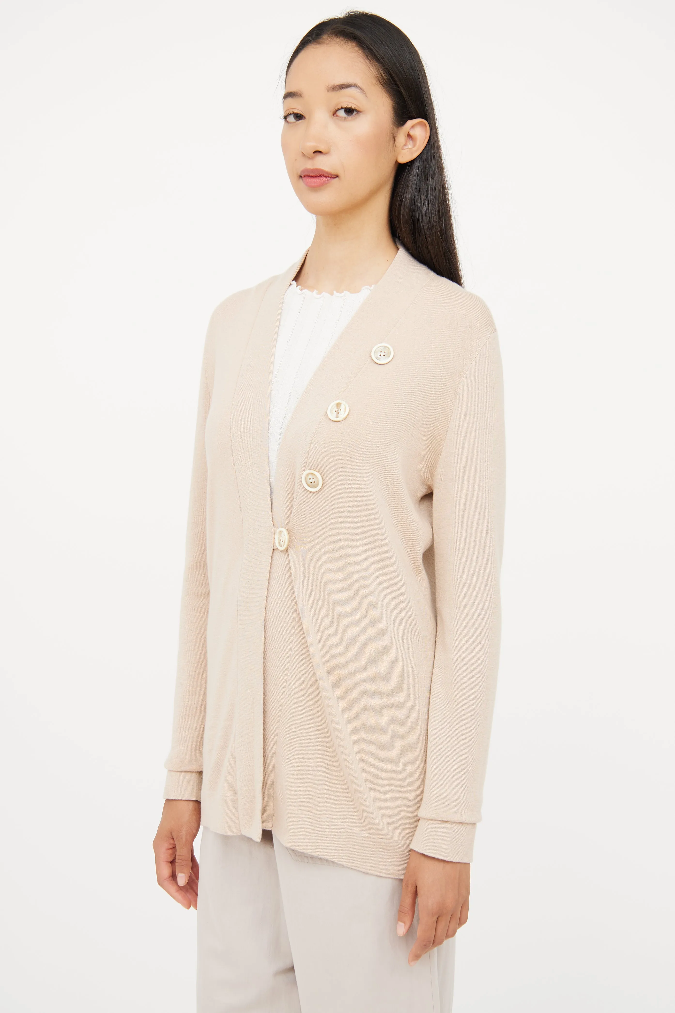 Beige Asymmetrical Button Cardigan
