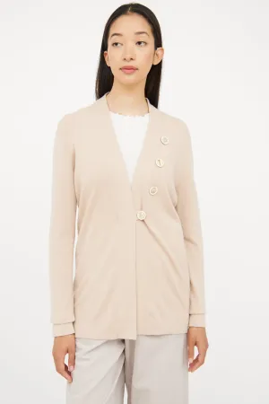 Beige Asymmetrical Button Cardigan