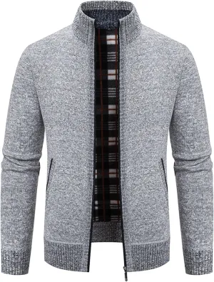 BIFUTON Mens Cardigan Sweater, Mens Casual Zip Up Cardingan Sweater Stand Collar Slim Fit Soft Knitted Sweater Fashion Jacket