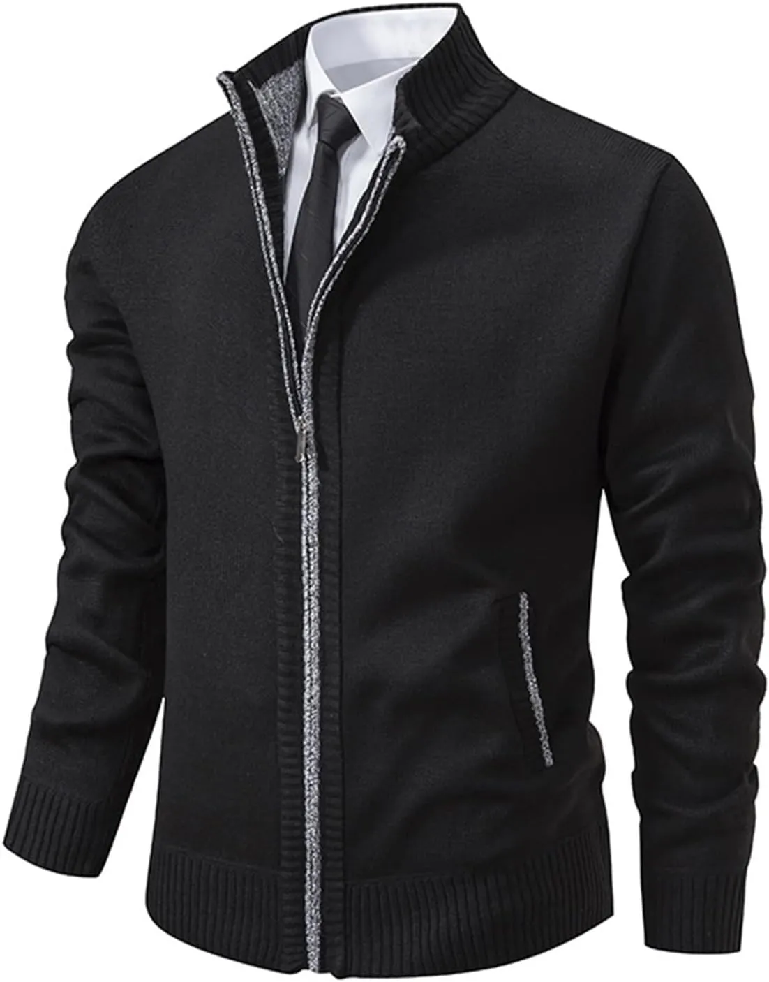 BIFUTON Mens Cardigan Sweater, Mens Casual Zip Up Cardingan Sweater Stand Collar Slim Fit Soft Knitted Sweater Fashion Jacket