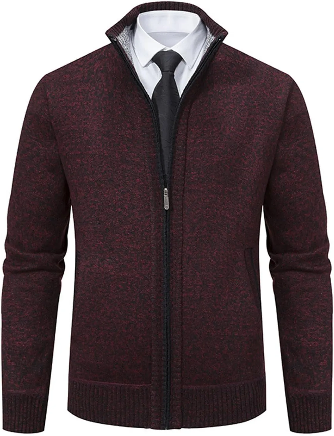 BIFUTON Mens Cardigan Sweater, Mens Casual Zip Up Cardingan Sweater Stand Collar Slim Fit Soft Knitted Sweater Fashion Jacket