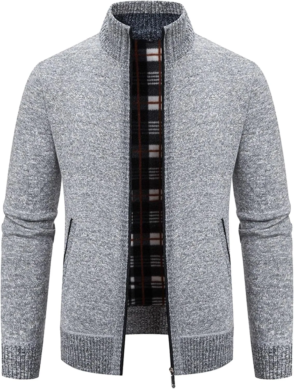 BIFUTON Mens Cardigan Sweater, Mens Casual Zip Up Cardingan Sweater Stand Collar Slim Fit Soft Knitted Sweater Fashion Jacket