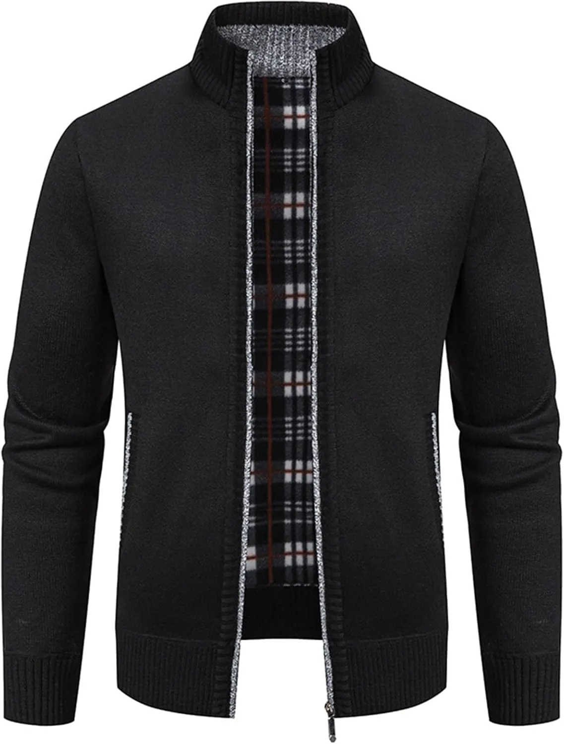 BIFUTON Mens Cardigan Sweater, Mens Casual Zip Up Cardingan Sweater Stand Collar Slim Fit Soft Knitted Sweater Fashion Jacket