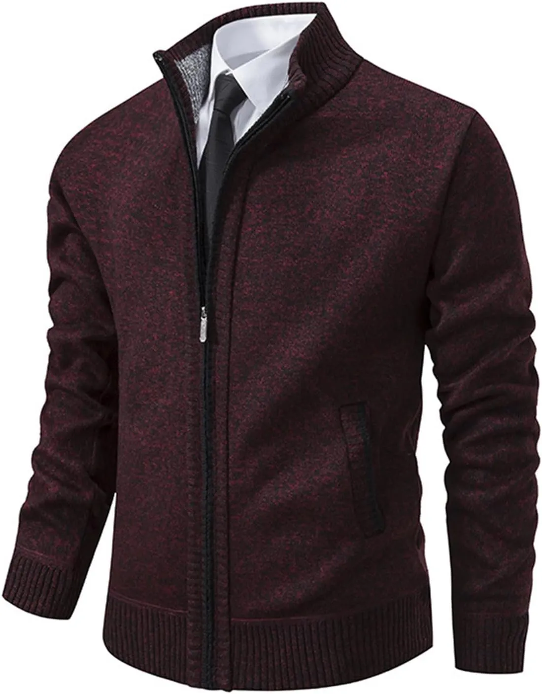 BIFUTON Mens Cardigan Sweater, Mens Casual Zip Up Cardingan Sweater Stand Collar Slim Fit Soft Knitted Sweater Fashion Jacket