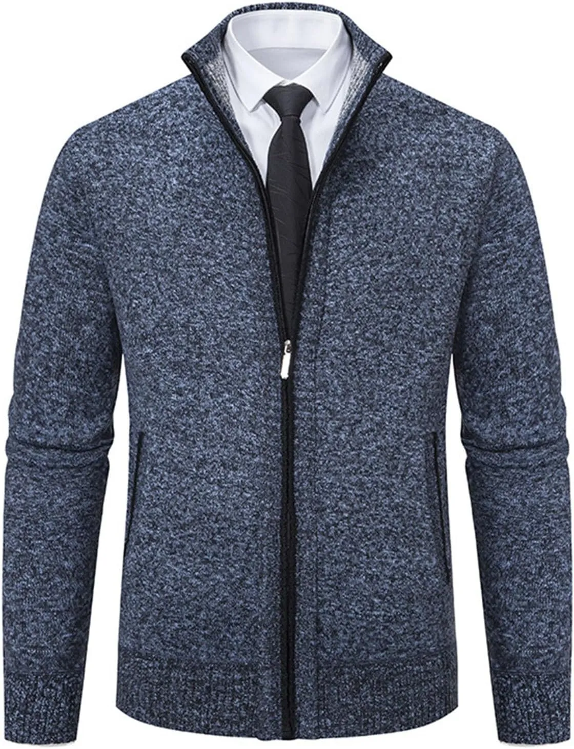 BIFUTON Mens Cardigan Sweater, Mens Casual Zip Up Cardingan Sweater Stand Collar Slim Fit Soft Knitted Sweater Fashion Jacket