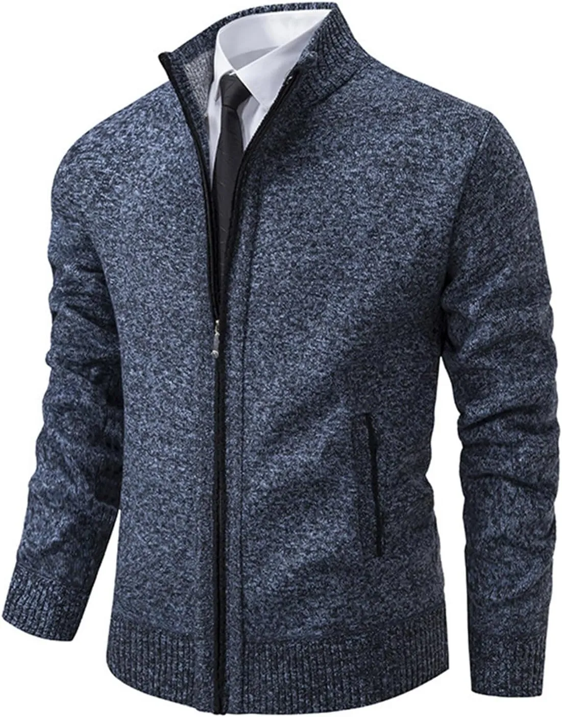 BIFUTON Mens Cardigan Sweater, Mens Casual Zip Up Cardingan Sweater Stand Collar Slim Fit Soft Knitted Sweater Fashion Jacket