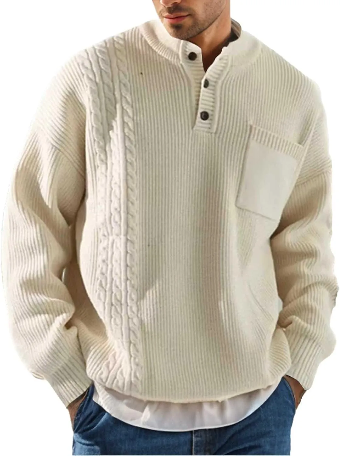 BIFUTON Sweaters for Men, Men's Crewneck Sweater Soft Casual Sweaters for Men Solid Color Classic Pullover Fleece Sweatshirts