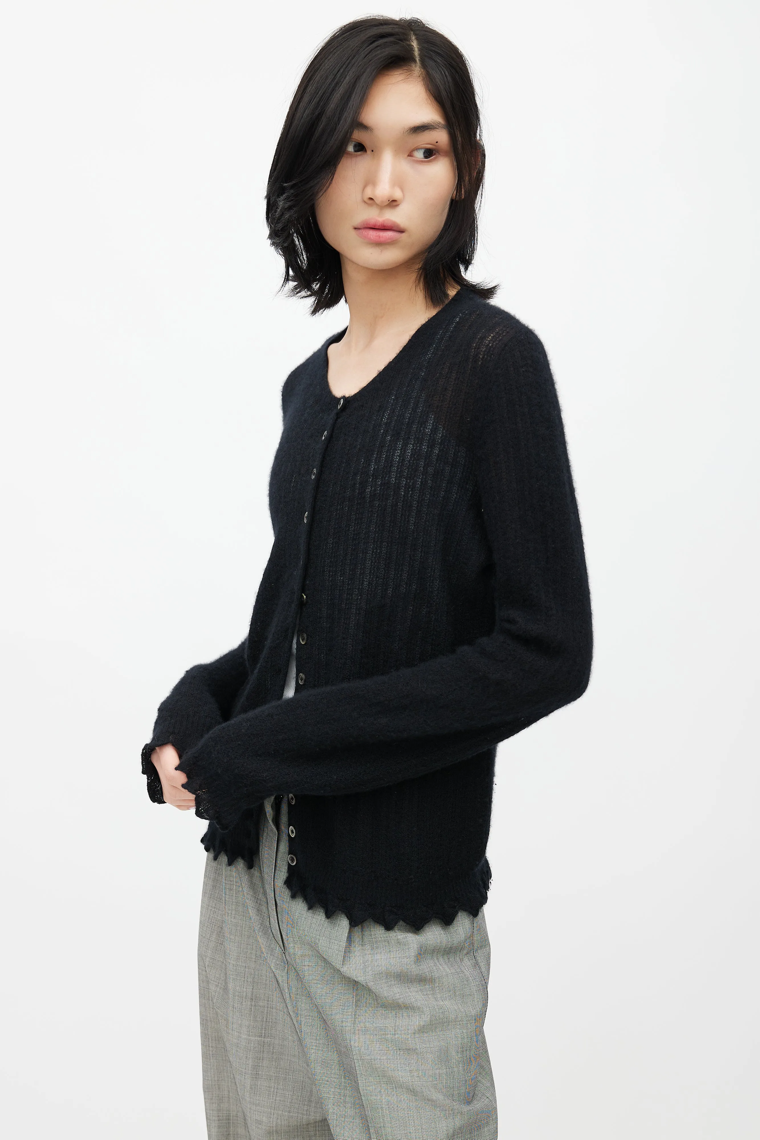 Black Cashmere Button Cardigan