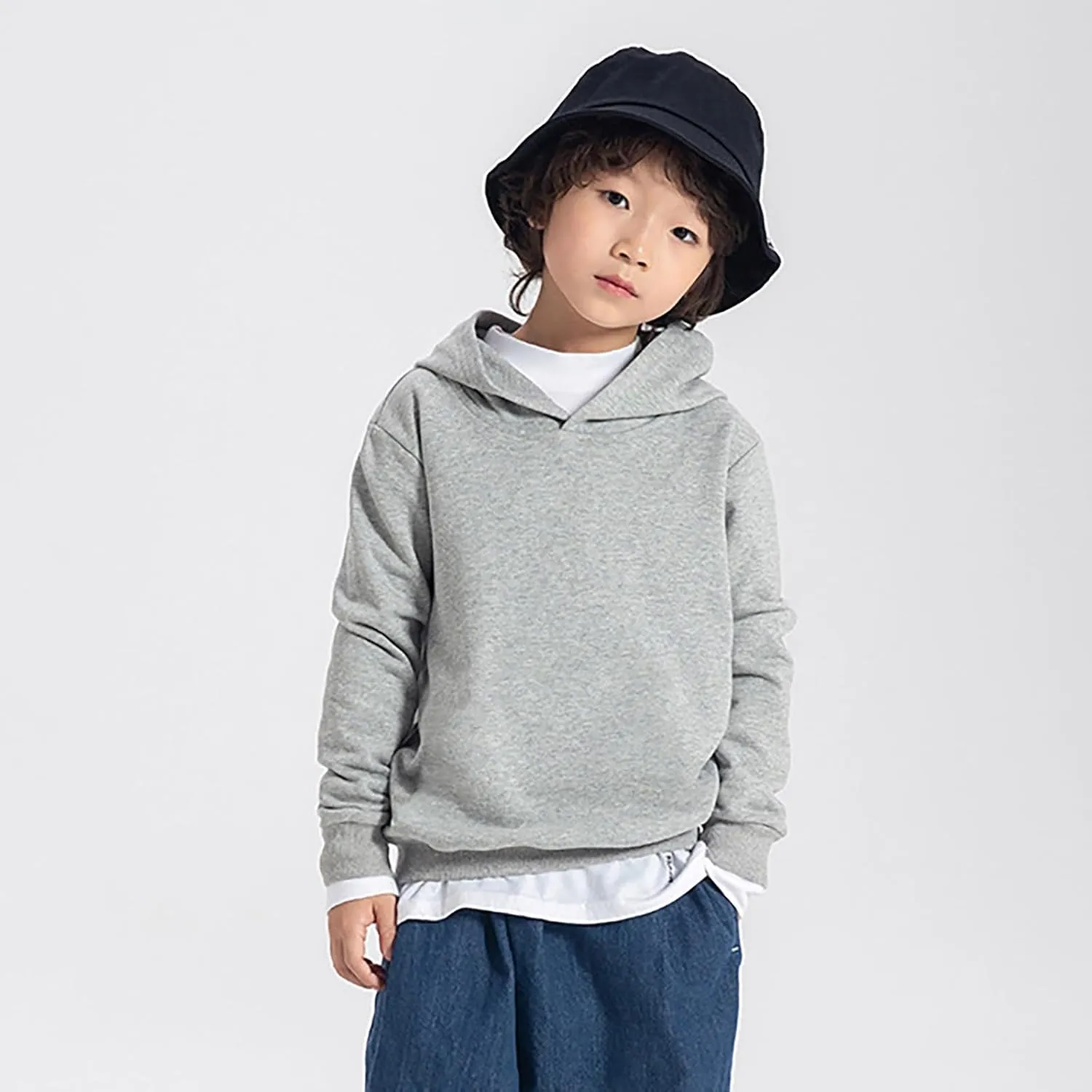 Black Hoodie For Kids Baby Girls Boys Long Sleeve Solid Hooded Sweatshirt Unisex Cute Cotton Crewneck Soft Cloths