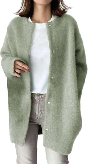 Black Trench Coat Women,Women's Wool Coat Slim Trench Long Coat Fall Winter Elegant Round Neck Straight Sweaters