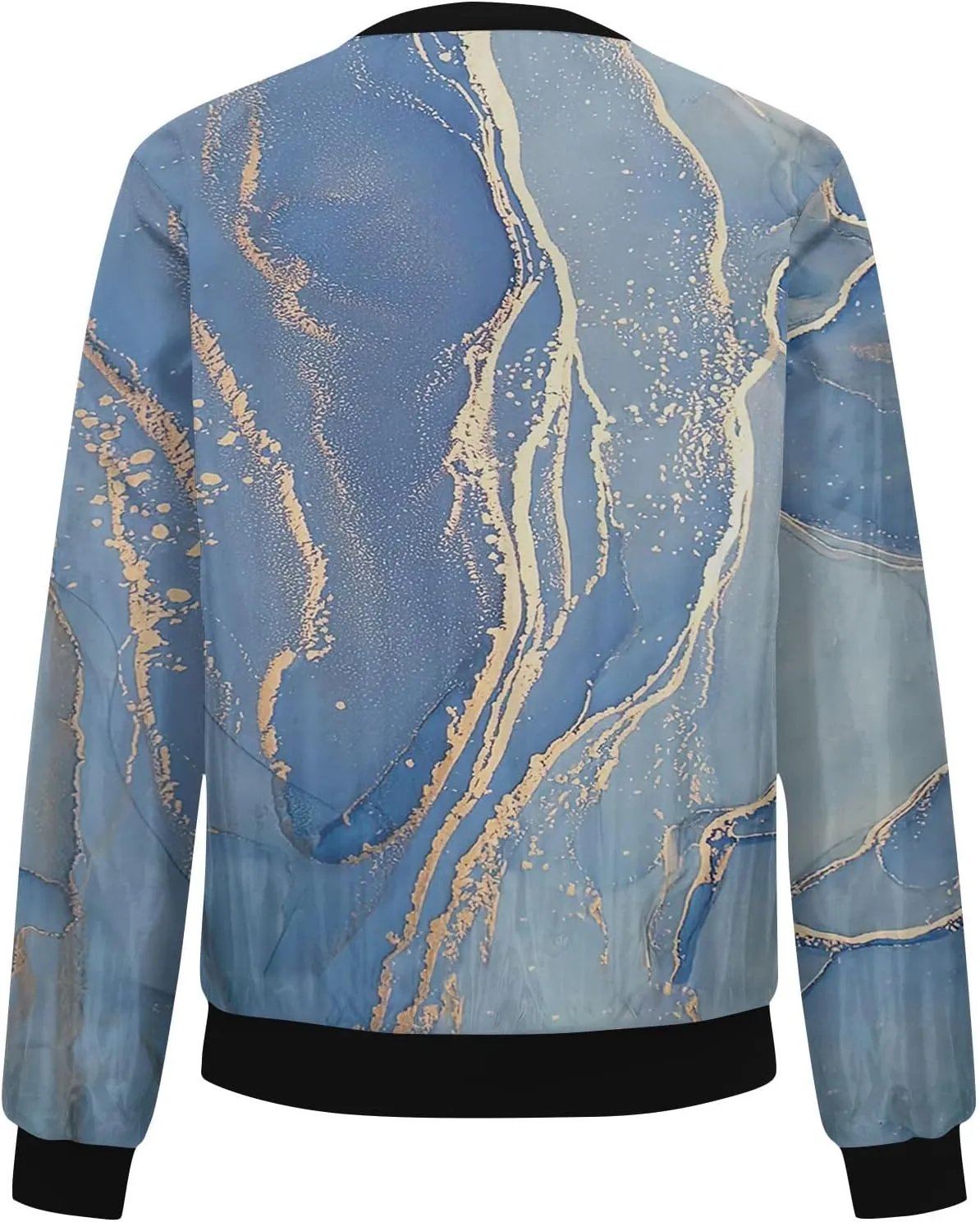 Bomber Jacket Women 2024 Causal Print Zip Up Coats Long Sleeve Stand Collar Fall Lightweight Outerwear With Pockets