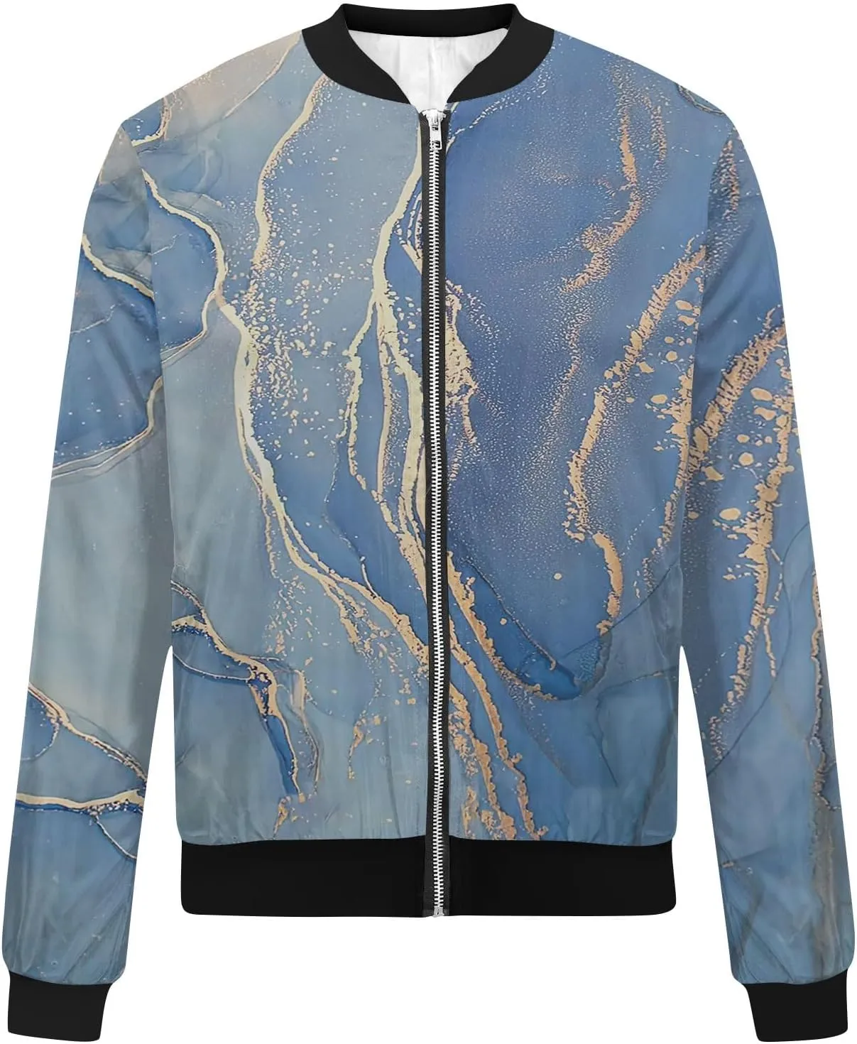 Bomber Jacket Women 2024 Causal Print Zip Up Coats Long Sleeve Stand Collar Fall Lightweight Outerwear With Pockets