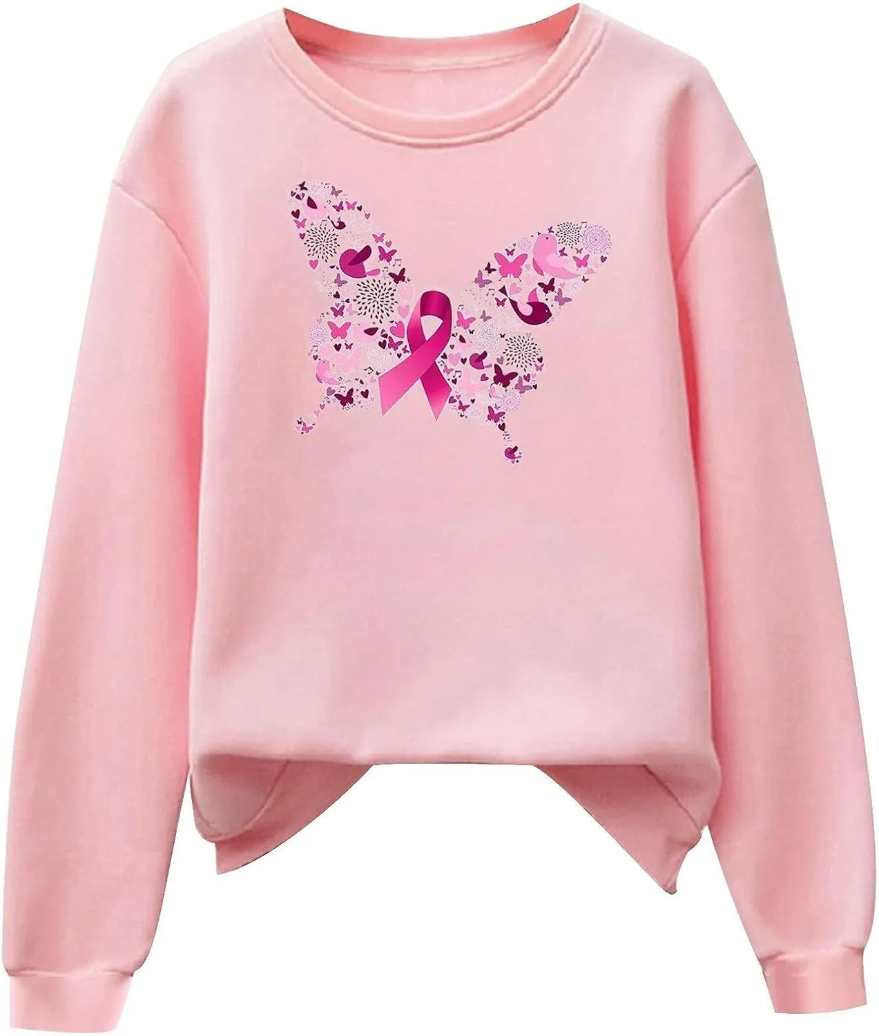 Breast Cancer Awareness Sweatshirt for Women Pink Ribbon Crewneck Long Sleeve Loose Tops Fall Trendy Pullover Clothes