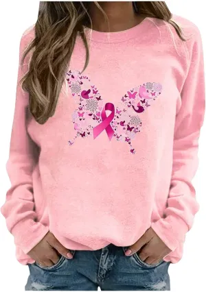 Breast Cancer Awareness Sweatshirt for Women Pink Ribbon Crewneck Long Sleeve Loose Tops Fall Trendy Pullover Clothes