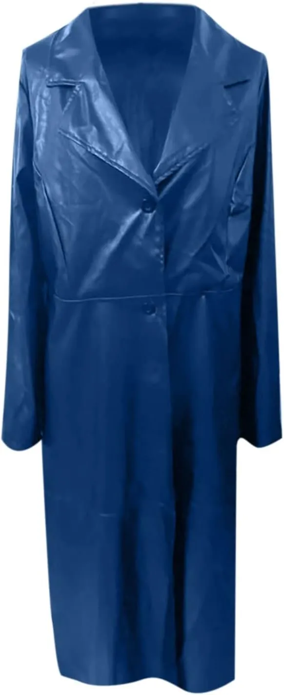 BZGTZT Women's Sexy Pu Faux Leather Trench Coat Hipster Notch Lapel Single Breasted Long Maxi Moto Biker Jackets Overcoat