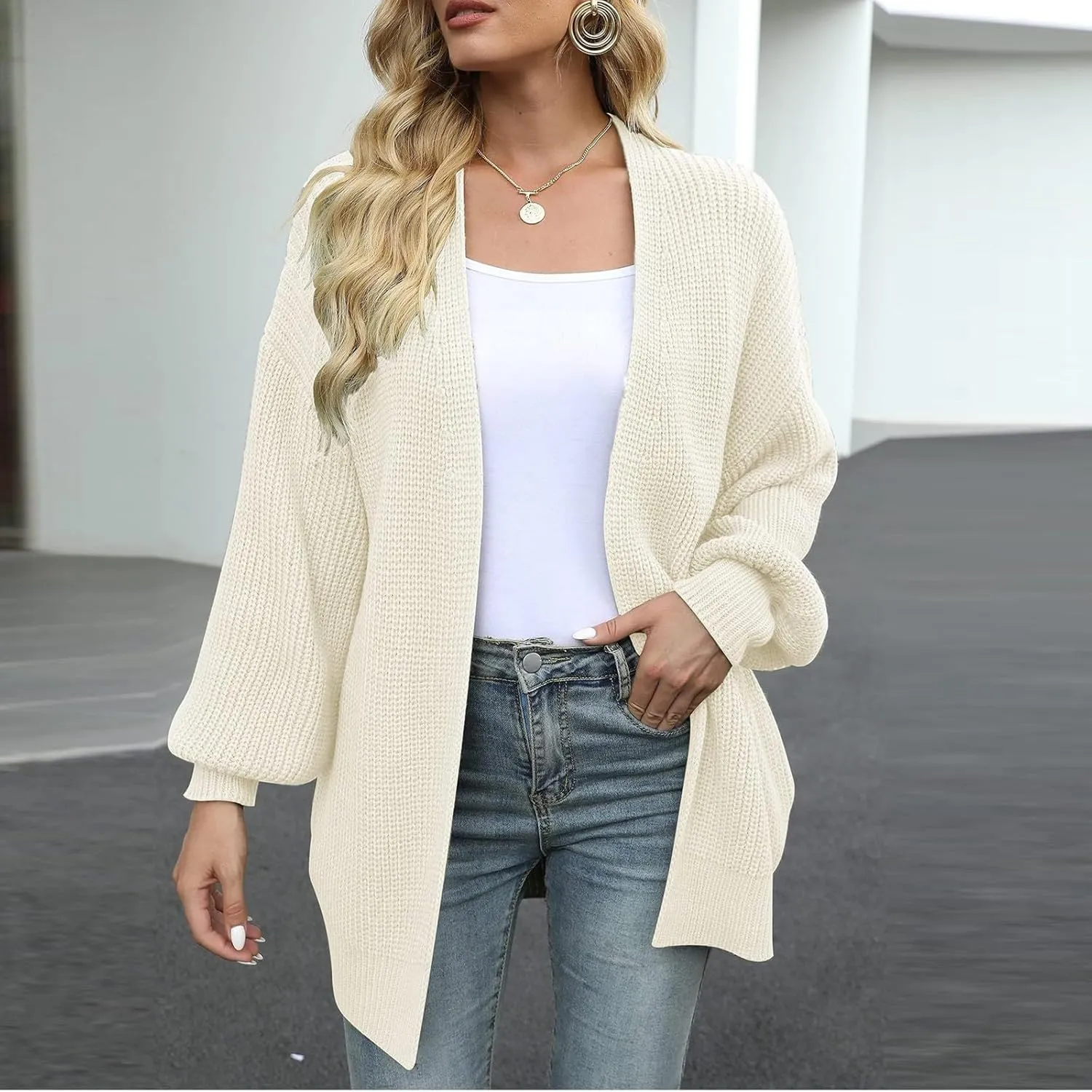 Cable Knit Cardigan Women Casual Comfy Oversized Sweater Open Front Cardigan Long Sleeve Tops Outwear Coat