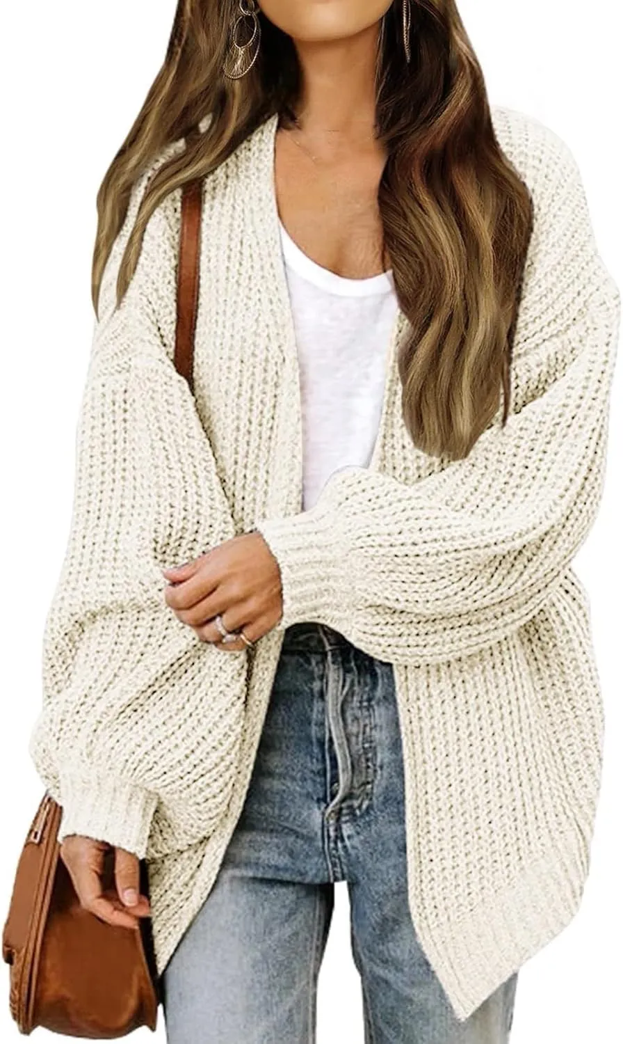 Cable Knit Cardigan Women Casual Comfy Oversized Sweater Open Front Cardigan Long Sleeve Tops Outwear Coat