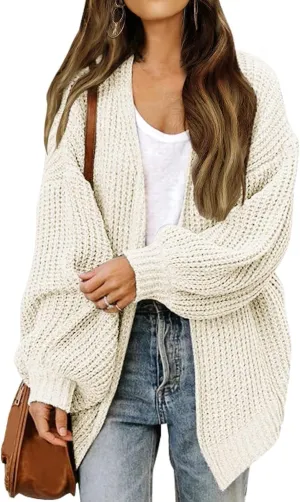 Cable Knit Cardigan Women Casual Comfy Oversized Sweater Open Front Cardigan Long Sleeve Tops Outwear Coat