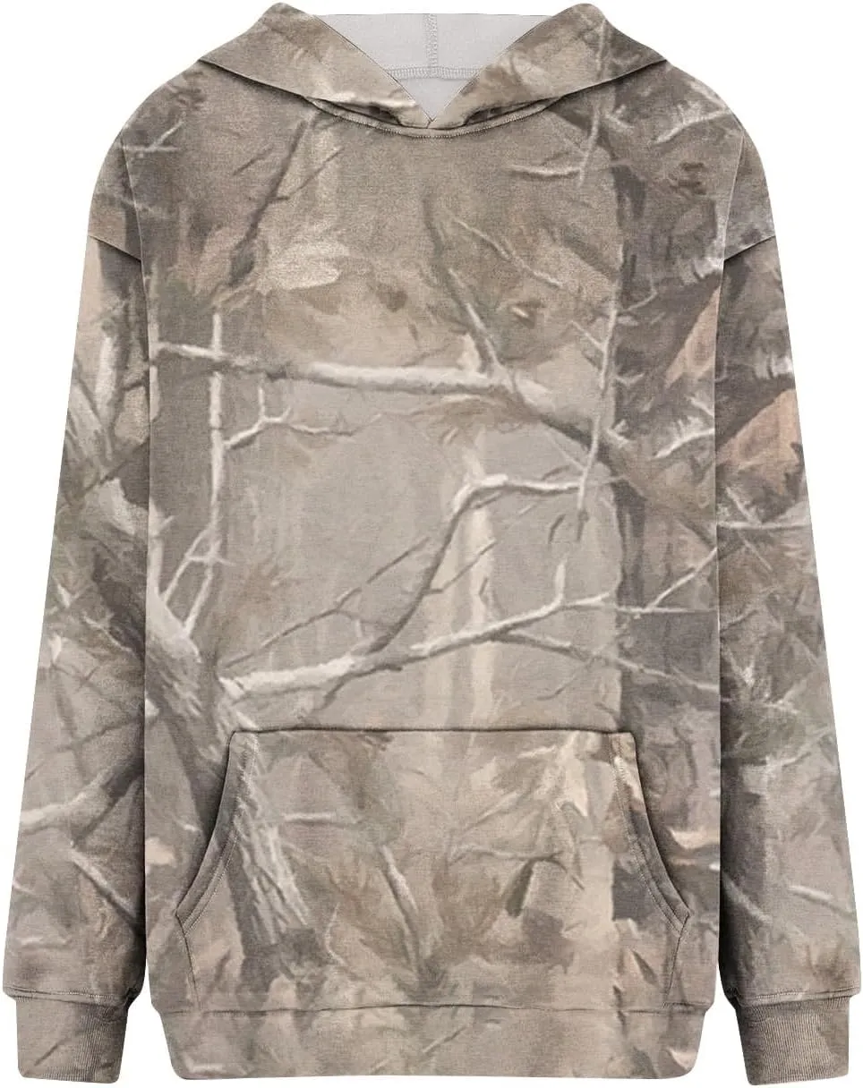 Camo Sweatshirt for Women Maple Leaf Print Hoodie Casual Pullover Shirts Loose Tunic Tops with Pockets Fall Clothes