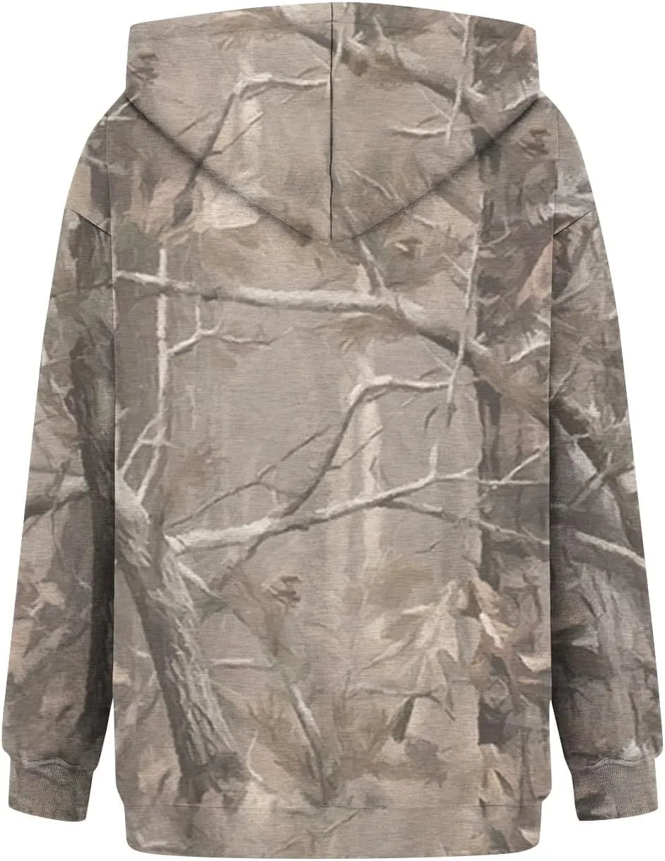 Camo Sweatshirt for Women Maple Leaf Print Hoodie Casual Pullover Shirts Loose Tunic Tops with Pockets Fall Clothes