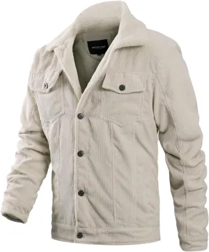 Canbebig Men's Corduroy Sherpa Trucker Jacket Western Jackets Winter Fleece Lined Fur Collar Warm Cowboy Coat with Pockets