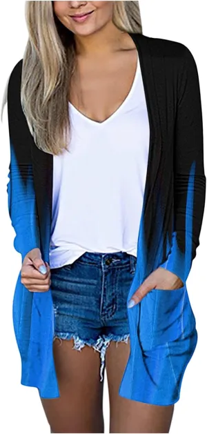Cardigan for Women Plus Size Lightweight Knit Sweater Open Front Casual Long Sleeve Fall Jacket Coat with Pockets