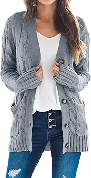 Cardigan Sweaters for Women Button Long Sleeve Cable Knit Sweater Loose Open Front Casual Fall Fashion Cardigans