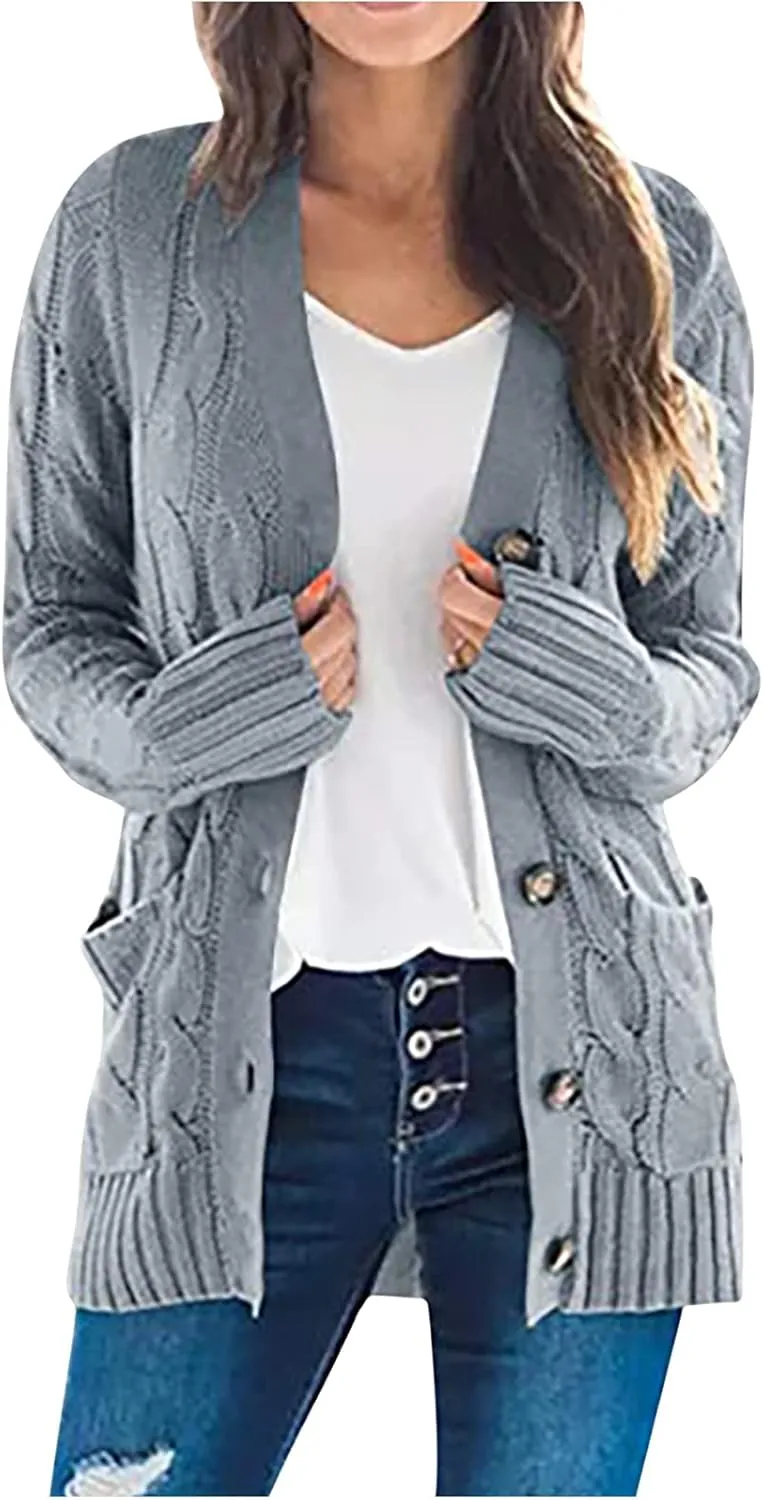 Cardigan Sweaters for Women Button Long Sleeve Cable Knit Sweater Loose Open Front Casual Fall Fashion Cardigans