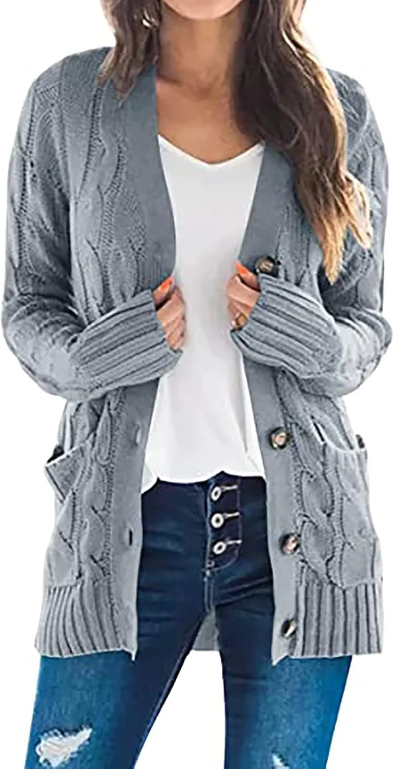 Cardigan Sweaters for Women Button Long Sleeve Cable Knit Sweater Loose Open Front Casual Fall Fashion Cardigans