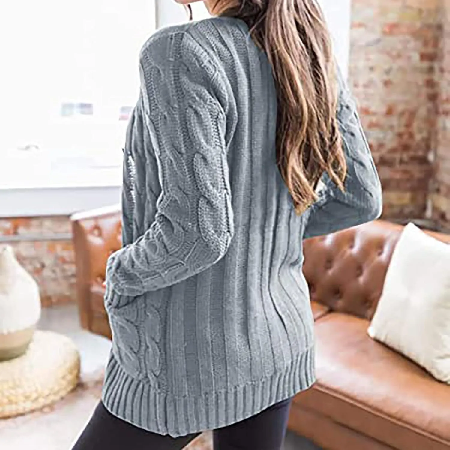 Cardigan Sweaters for Women Button Long Sleeve Cable Knit Sweater Loose Open Front Casual Fall Fashion Cardigans