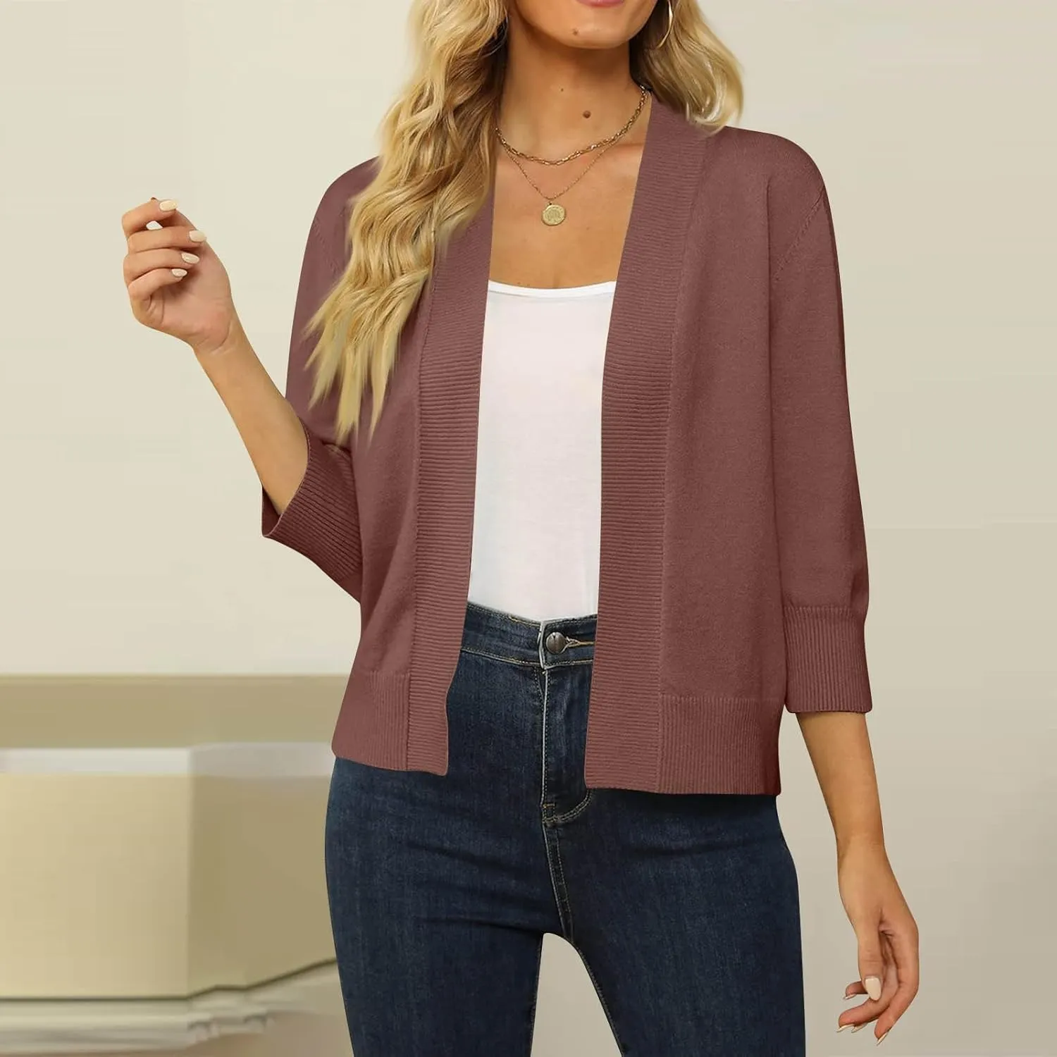 Cardigan Sweaters for Women Lightweight 3/4 Sleeve Cropped Cardigans Elegant Open Front Short Shrugs Fall Outfits