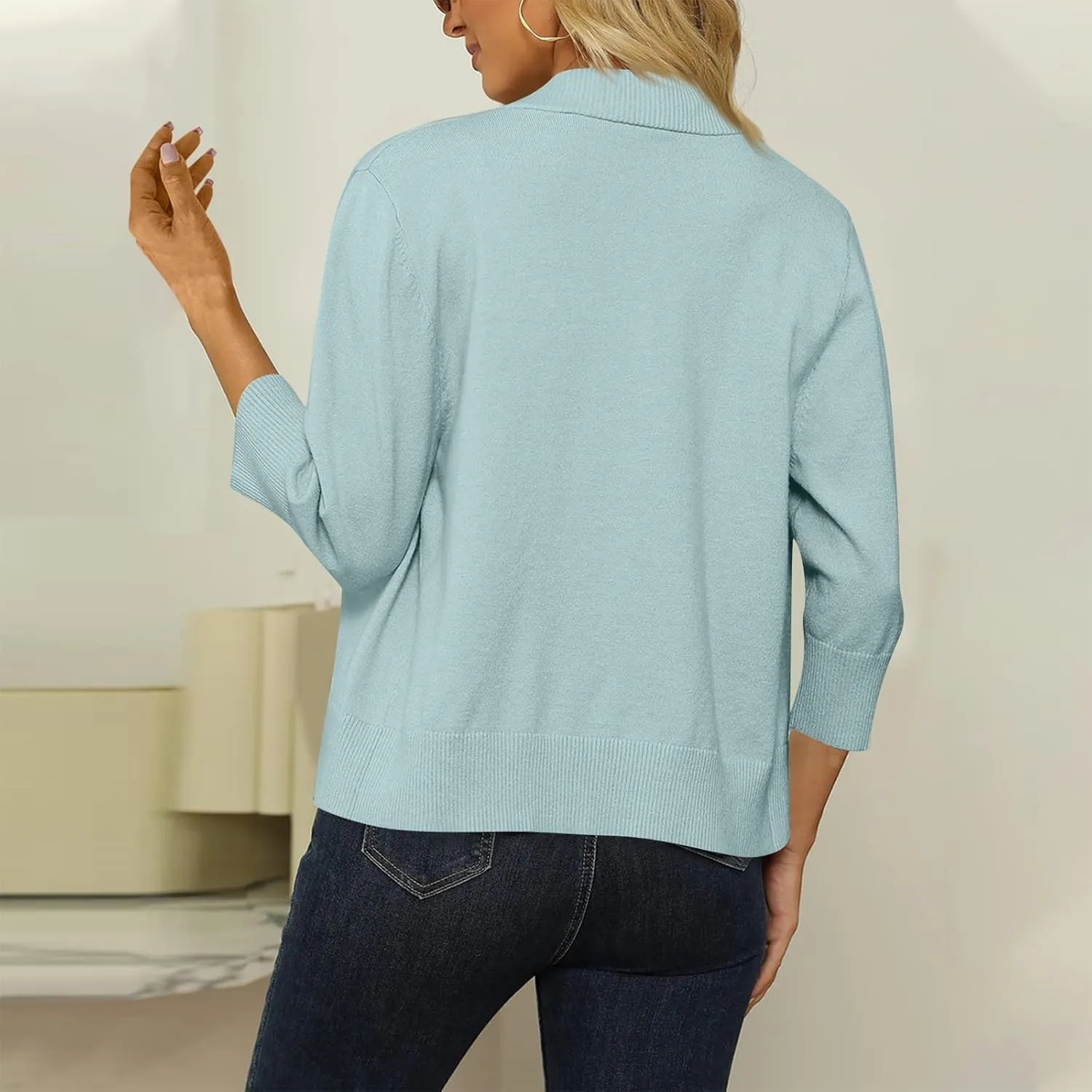 Cardigan Sweaters for Women Lightweight 3/4 Sleeve Cropped Cardigans Elegant Open Front Short Shrugs Fall Outfits