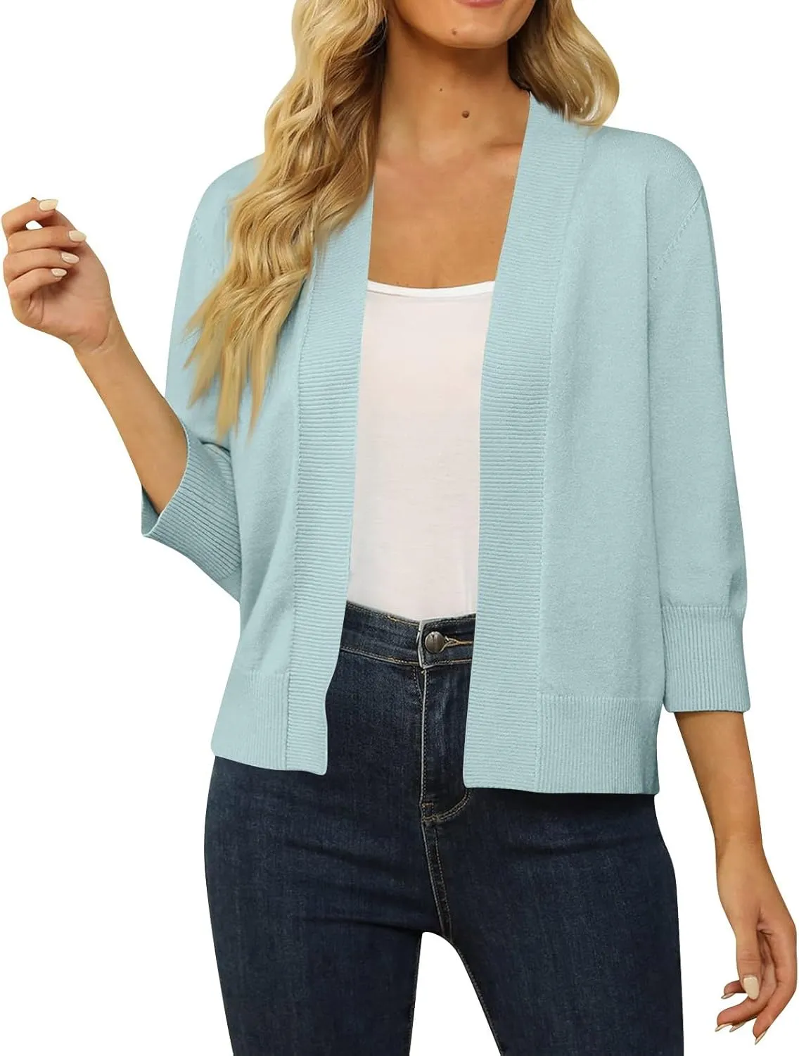 Cardigan Sweaters for Women Lightweight 3/4 Sleeve Cropped Cardigans Elegant Open Front Short Shrugs Fall Outfits