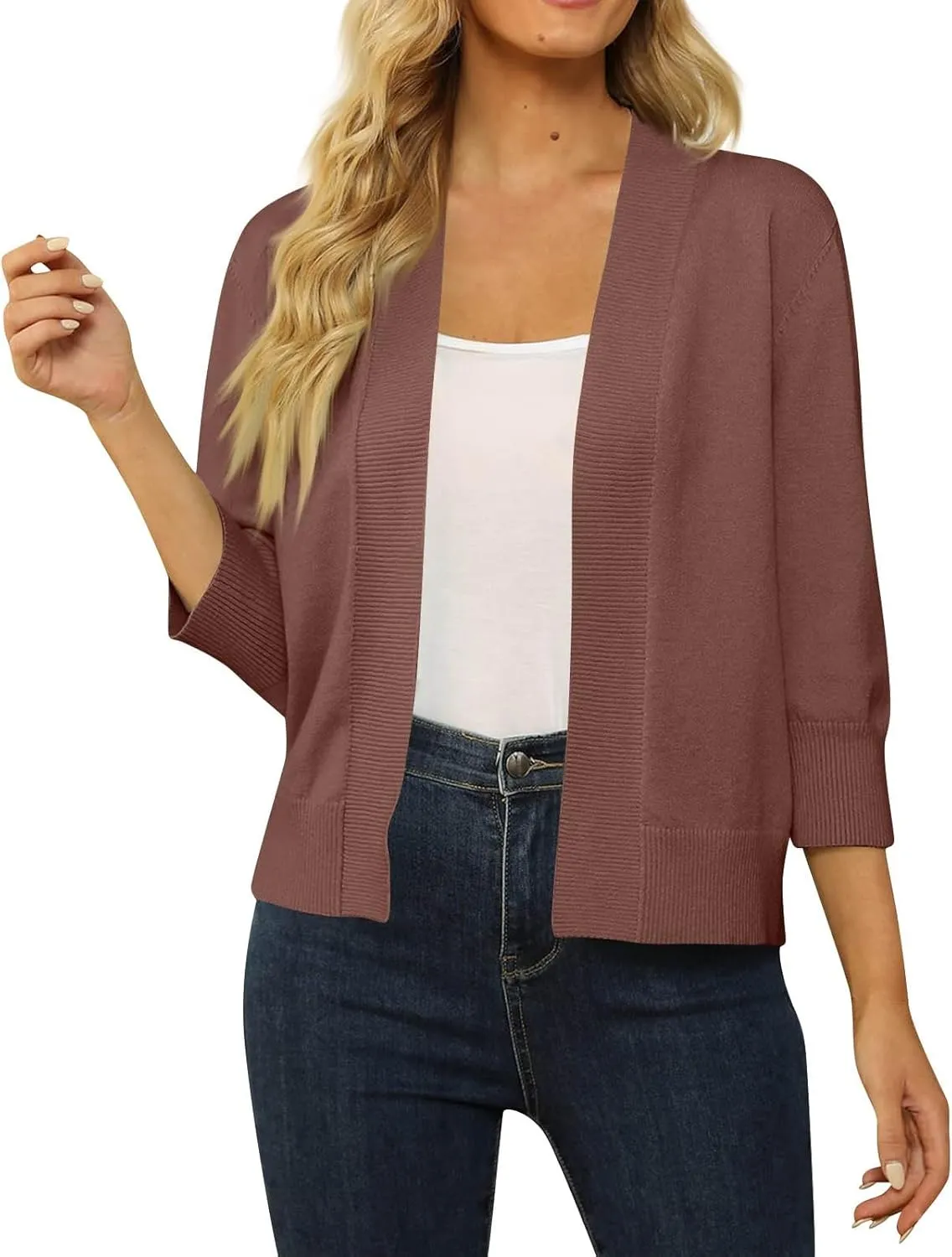 Cardigan Sweaters for Women Lightweight 3/4 Sleeve Cropped Cardigans Elegant Open Front Short Shrugs Fall Outfits