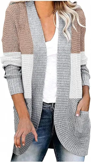 Cardigan Sweaters for Women Open Front Cardigan Sweater Fashion Button Knit Chunky Outwear Plus Size Coats Pocket