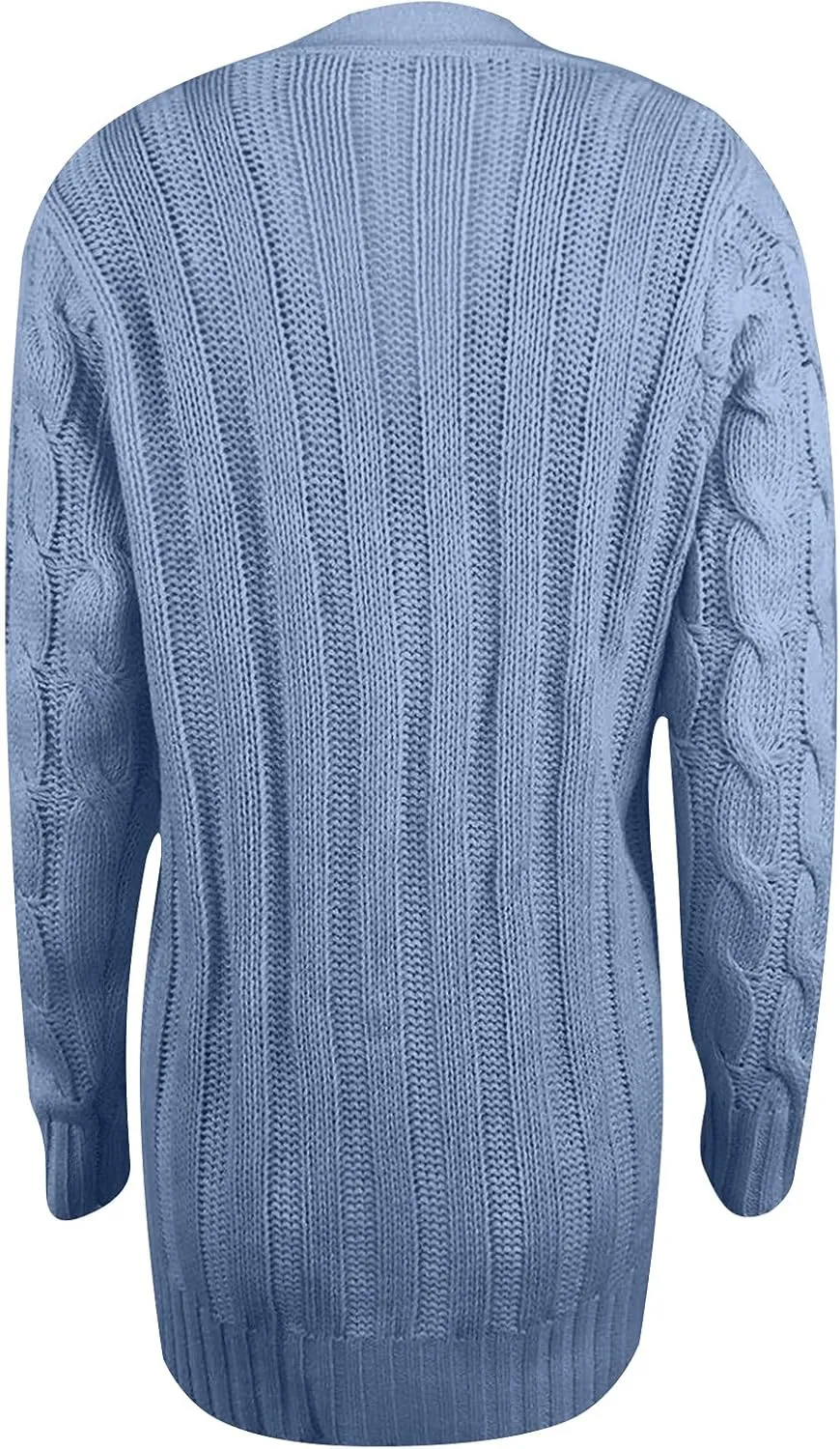 Cardigan Sweaters for Women Open Front Cardigan Sweater Fashion Button Knit Chunky Outwear Plus Size Coats Pocket