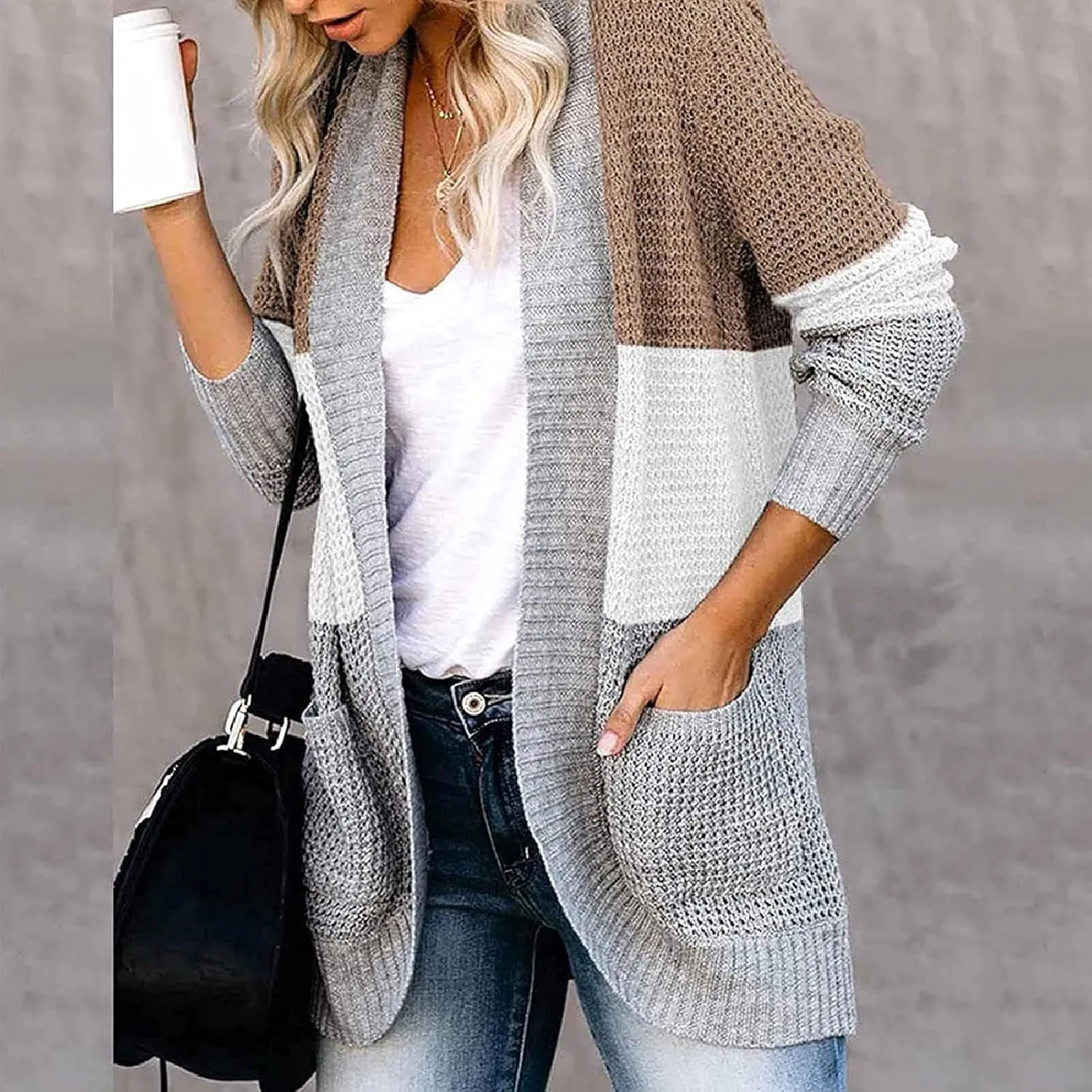 Cardigan Sweaters for Women Open Front Cardigan Sweater Fashion Button Knit Chunky Outwear Plus Size Coats Pocket