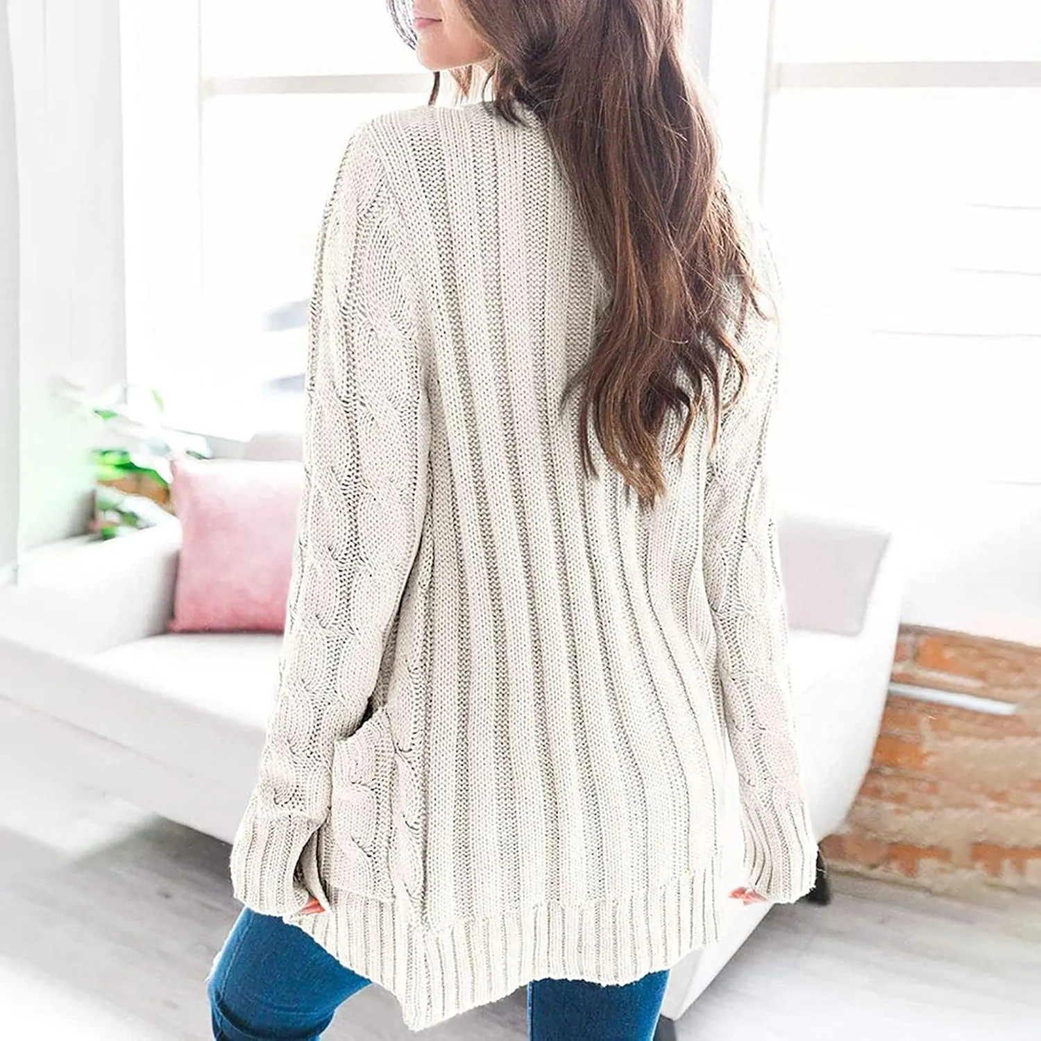 Cardigan Sweaters for Women Open Front Cardigan Sweater Fashion Button Knit Chunky Outwear Plus Size Coats Pocket
